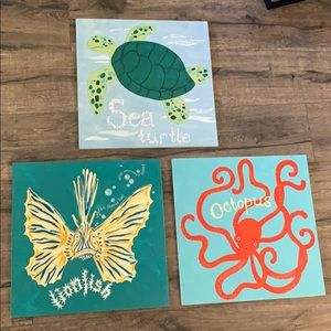 Pottery Barn wood sea life artwork